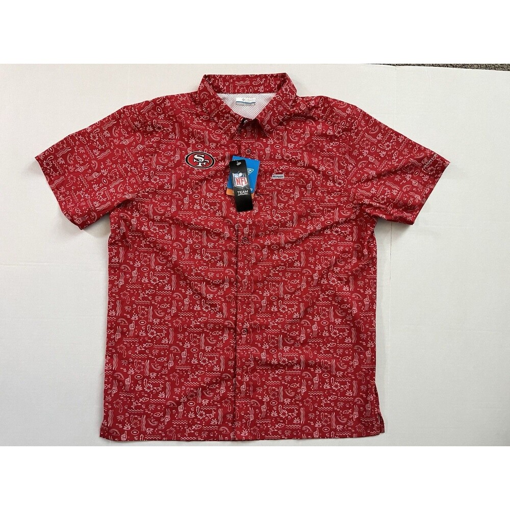 San Francisco 49ers Columbia Red Slack Tide Omni-Wick Button-Up Camp Shirt Sz L
